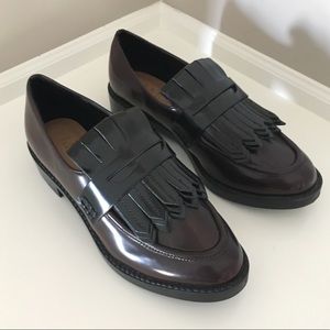 Zara Black & Burgundy Fringe Penny Loafers